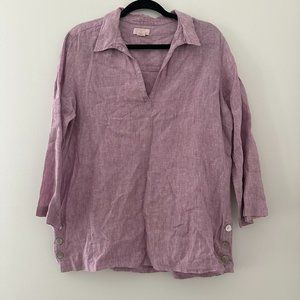 St. Tropez Lilac Purple 100% Linen Long Quarter Length Sleeve Blouse Medium